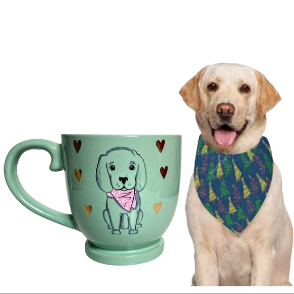 Belle Maison Dog Lover’s Coffee Mug, Mint Green With Gold Hearts - Picture 2 of 12